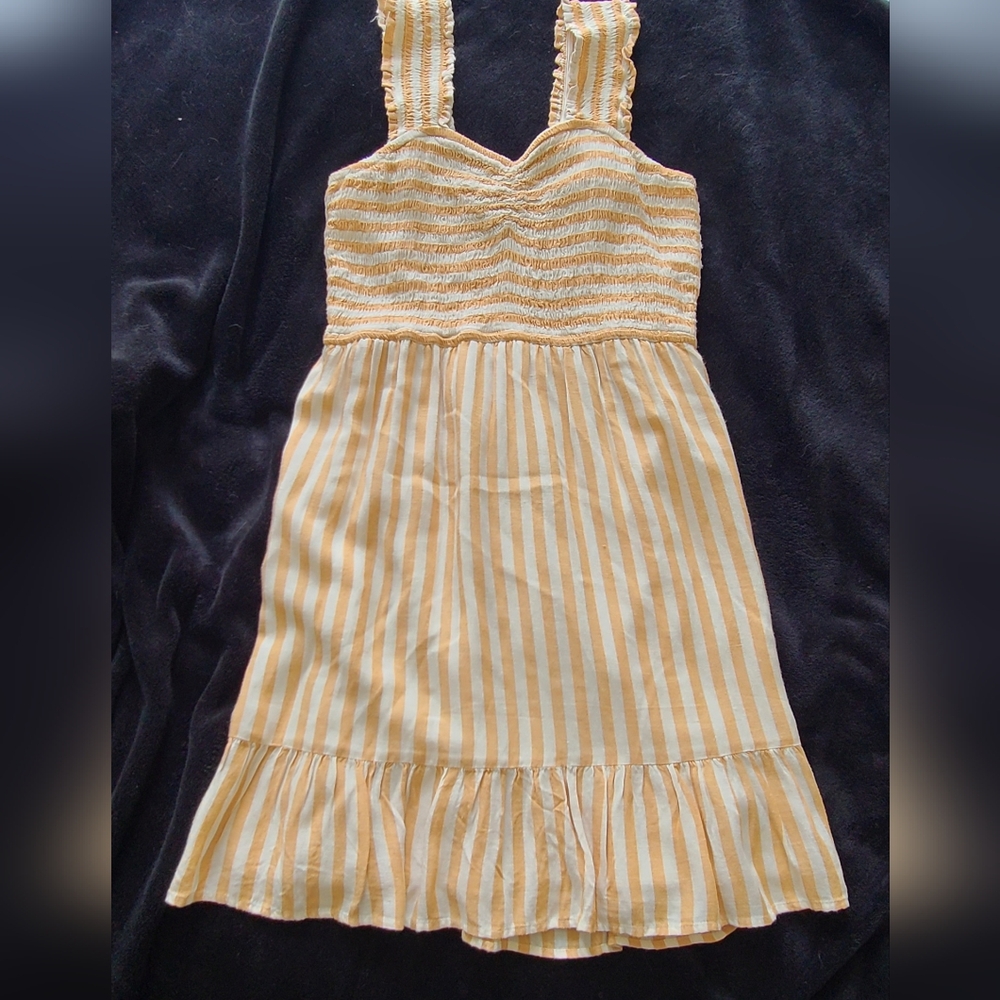 NWT American Eagle Tan White Striped Sleeveless Sun Dress Size Medium